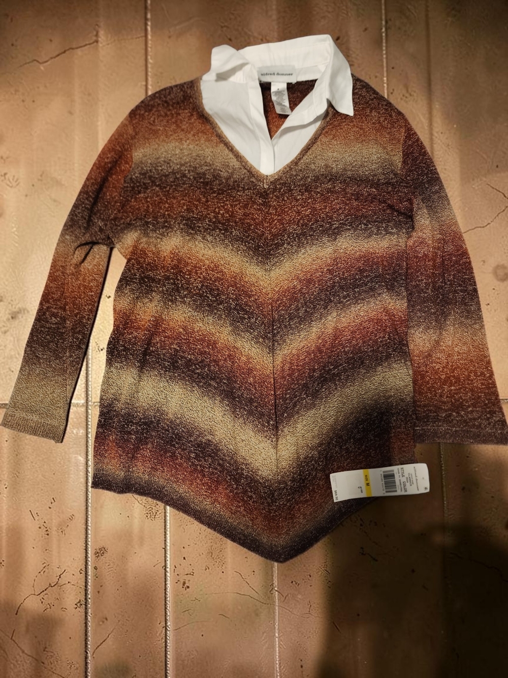 Striped V-Neck Women’s Sweater in Brown and Tan